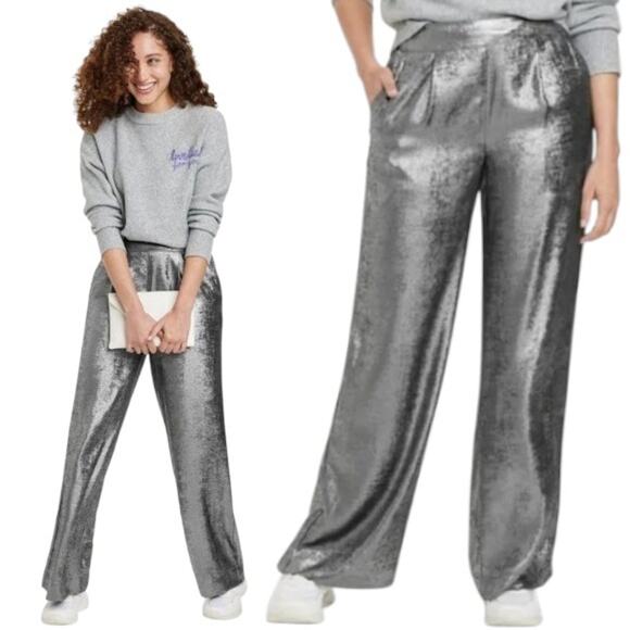 New A NEW DAY Silver Gray Metallic Palazzo Wide Leg Pants XXL - Picture 1 of 4